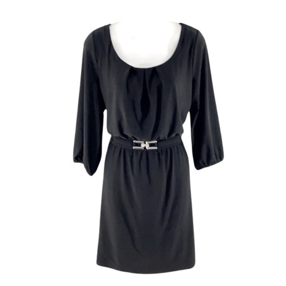 WHBM black blouson attached belt dress